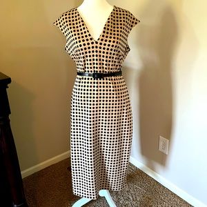 Sleeveless New York & Co gold/black polka dot dress
